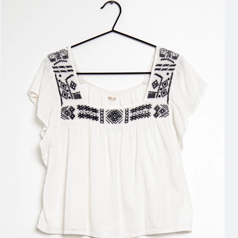 Hollister White Blouse  cream embroidered‎ top M NWT Peasant Gauze Boho Beach
